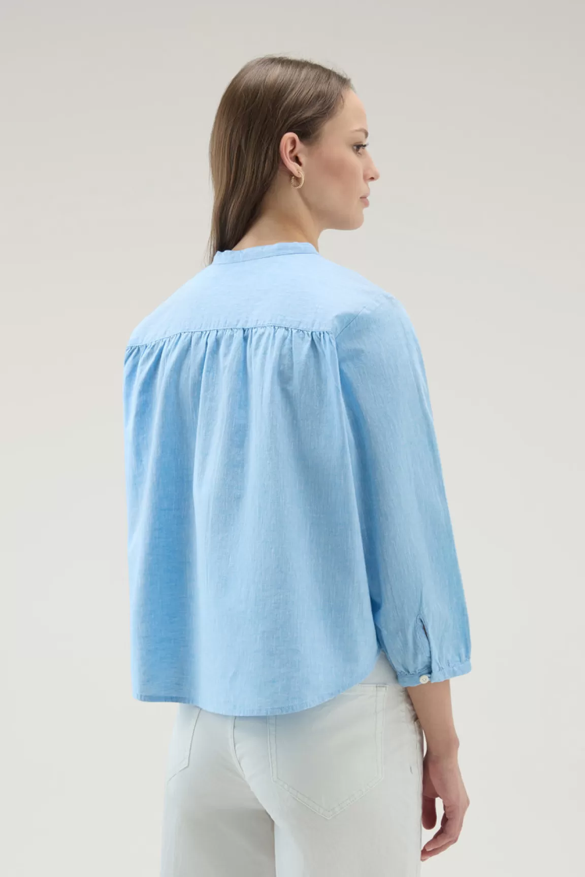Donna Woolrich Camicie e giacche a camicia>Camicia Alla Coreana In Misto Lino E Cotone