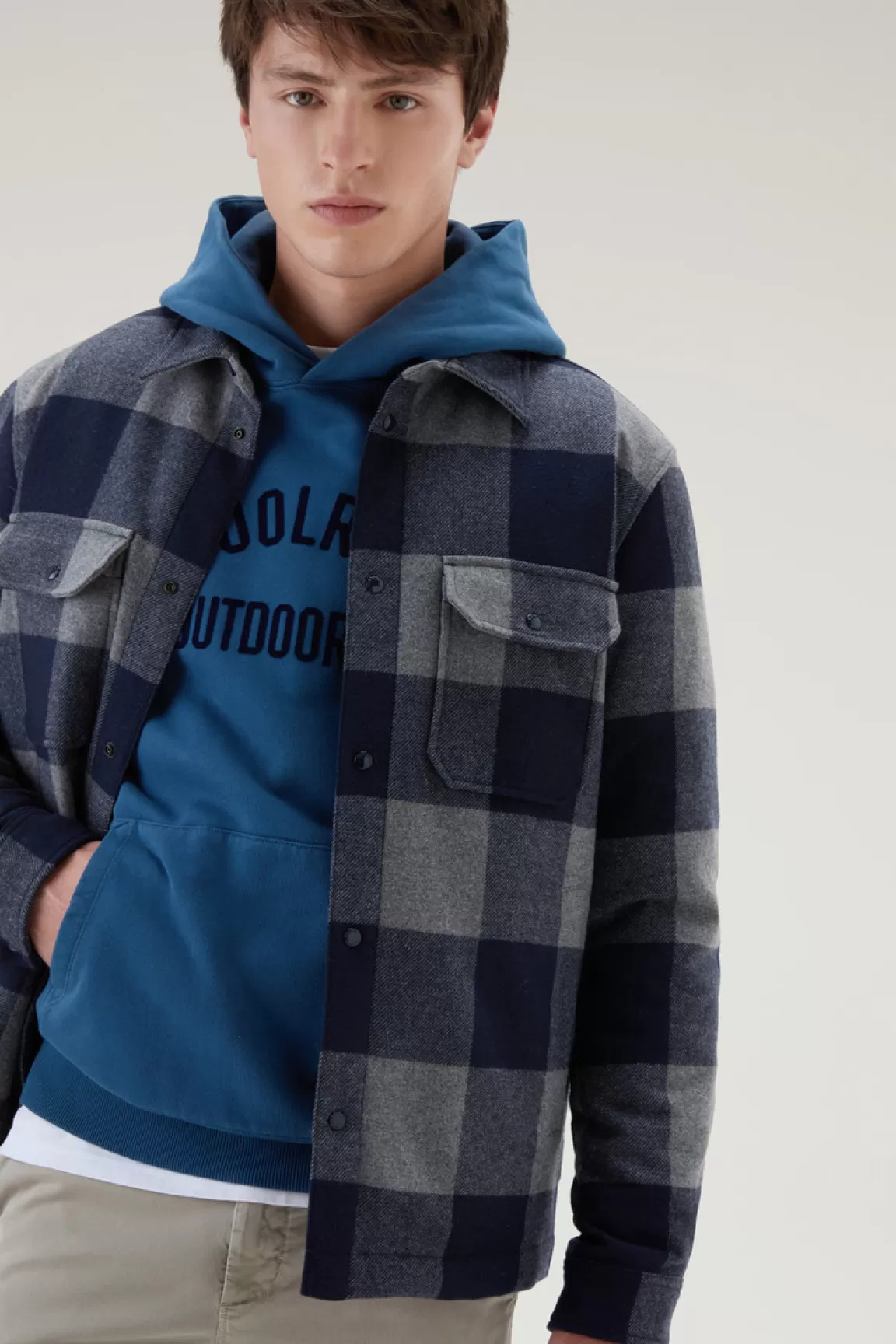 Uomo Woolrich Giacche a camicia | Giacche>Giacca A Camicia Imbottita Alaskan A Quadri In Misto Lana Italiana Riciclata