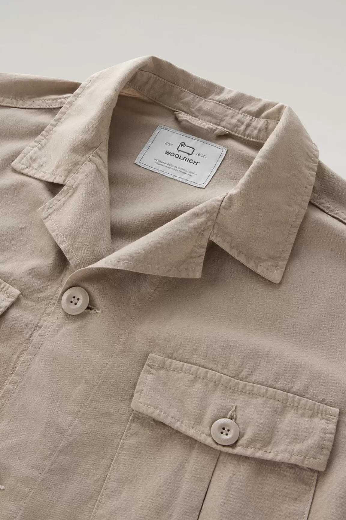Uomo Woolrich Giacche a camicia>Giacca A Camicia Safari Tinta In Capo In Misto Cotone E Lino