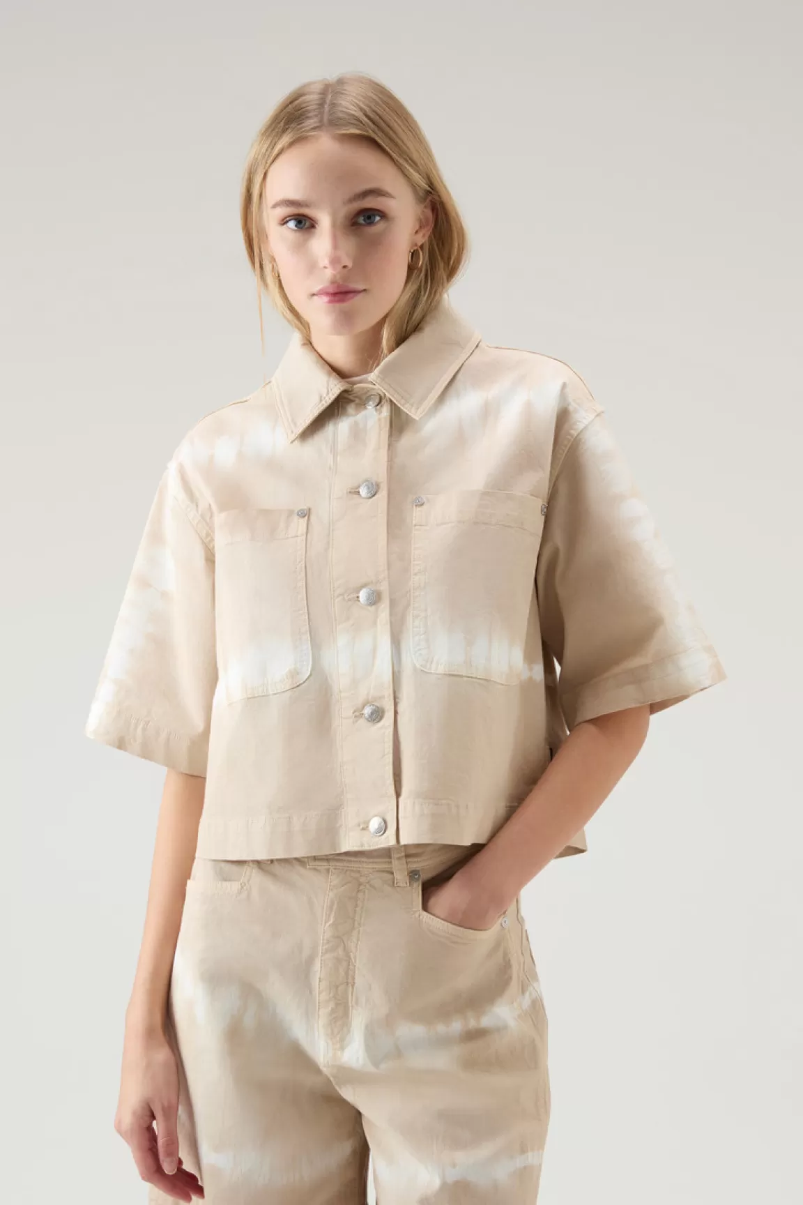 Donna Woolrich Camicie e giacche a camicia>Giacca A Camicia Tinta In Capo In Twill Di Cotone Elasticizzato