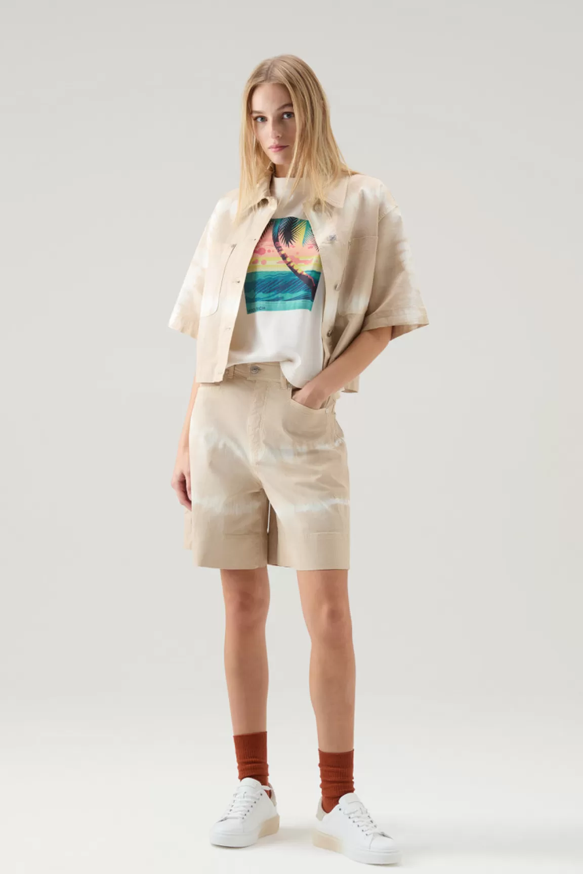 Donna Woolrich Camicie e giacche a camicia>Giacca A Camicia Tinta In Capo In Twill Di Cotone Elasticizzato