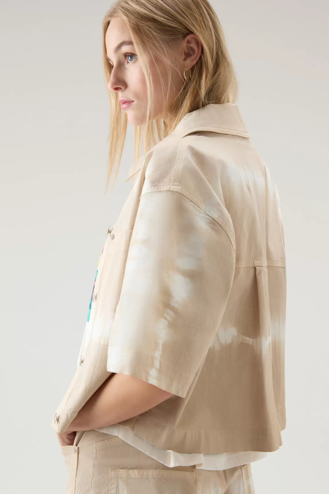 Donna Woolrich Camicie e giacche a camicia>Giacca A Camicia Tinta In Capo In Twill Di Cotone Elasticizzato