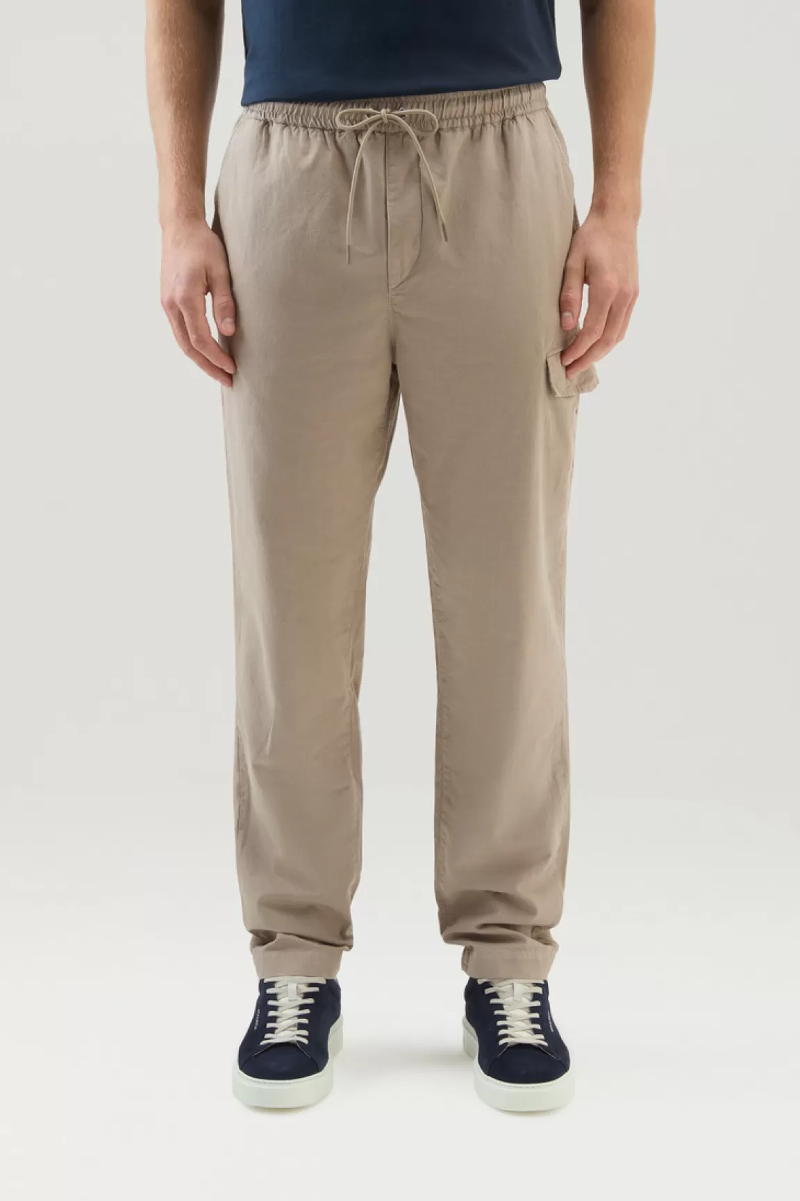 Uomo Woolrich Pantaloni e pantaloncini>Pantaloni Cargo In Misto Cotone E Lino Tinti In Capo
