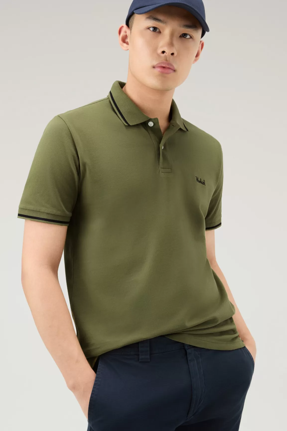 Uomo Woolrich Polo>Polo Monterey In Piquet Di Cotone Elasticizzato Con Bordi A Righe
