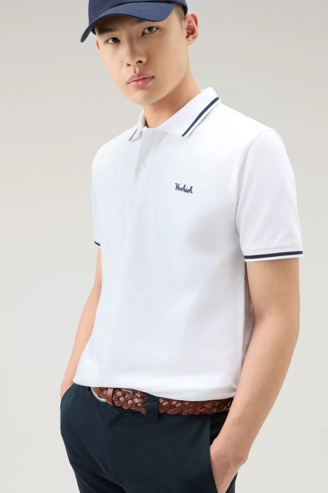 Uomo Woolrich Polo>Polo Monterey In Piquet Di Cotone Elasticizzato Con Bordi A Righe