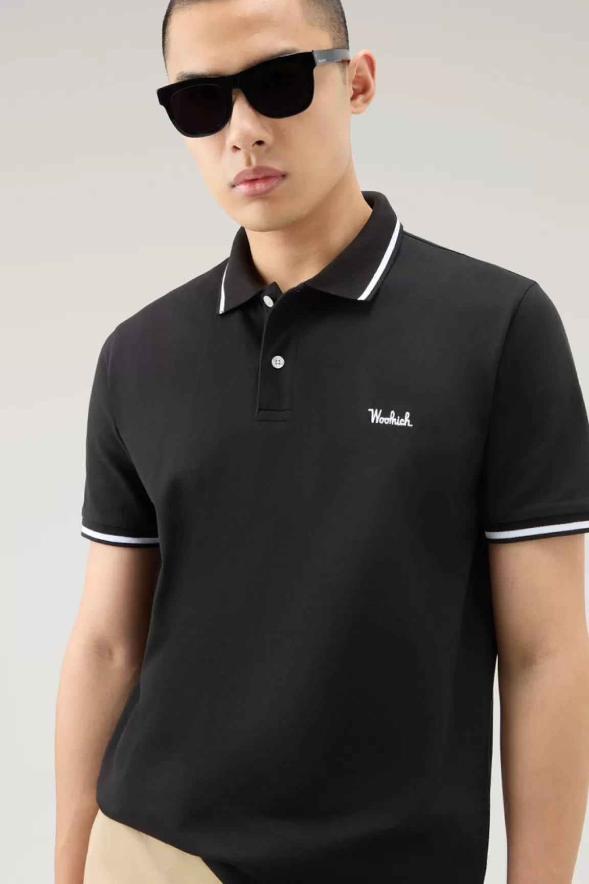 Uomo Woolrich Polo>Polo Monterey In Piquet Di Cotone Elasticizzato Con Bordi A Righe