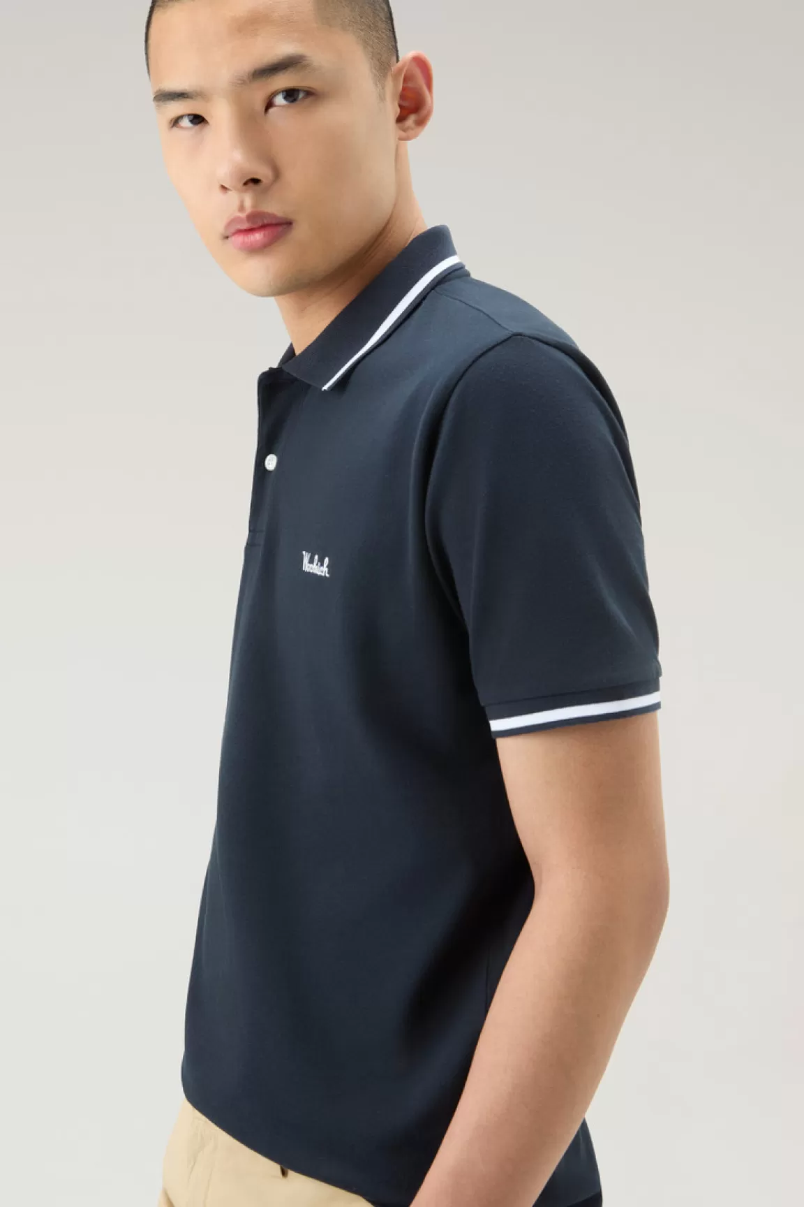 Uomo Woolrich Polo>Polo Monterey In Piquet Di Cotone Elasticizzato Con Bordi A Righe