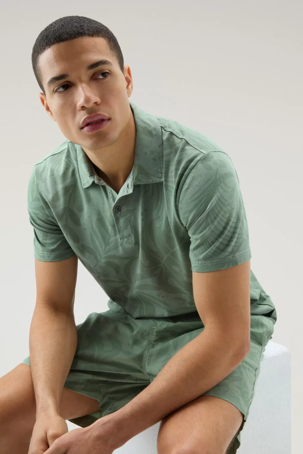 Uomo Woolrich Polo>Polo Tinta In Capo In Cotone Elasticizzato Con Stampa Tropical