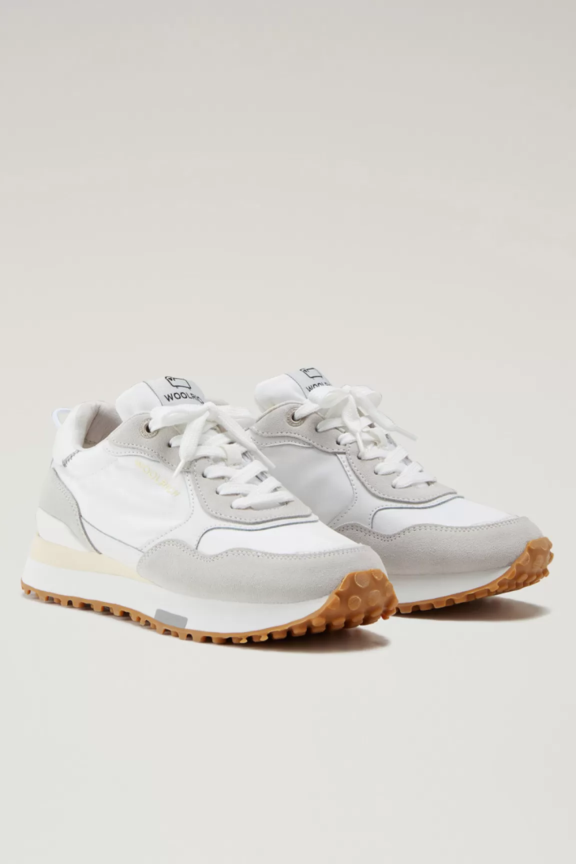 Donna Woolrich Sneakers>Sneakers Retro In Pelle Con Dettagli In Nylon