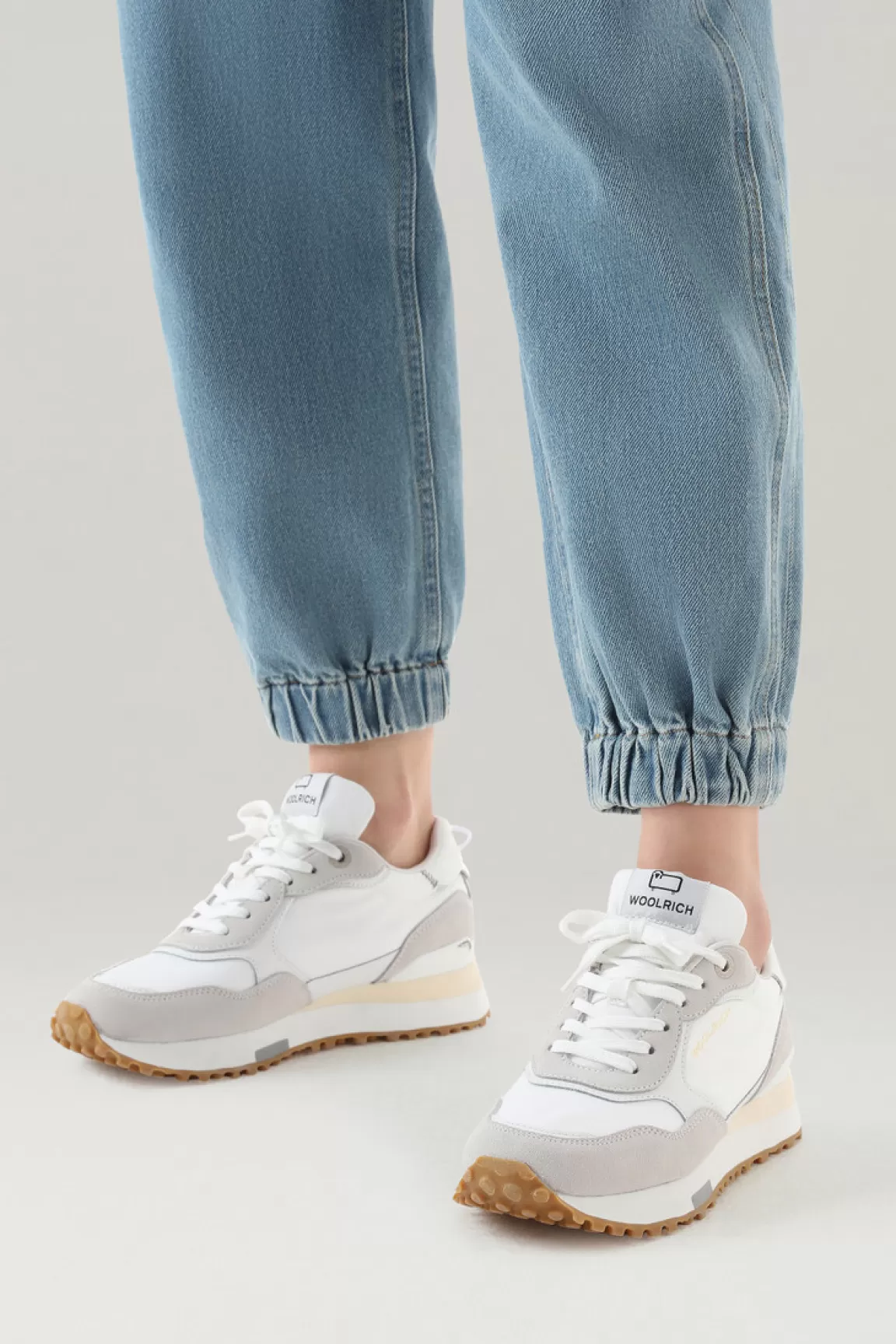 Donna Woolrich Sneakers>Sneakers Retro In Pelle Con Dettagli In Nylon